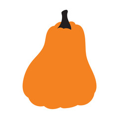 Orange pumpkin silhouette with black tail. isolated on a white background. Flat design style. clipart. vector illustration