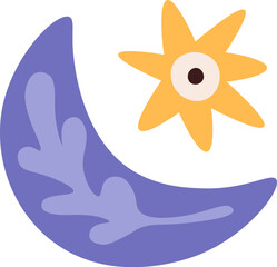Hand drawn abstract doodle moon and star flat icon