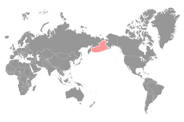 Bering sea on the world map. Vector illustration.