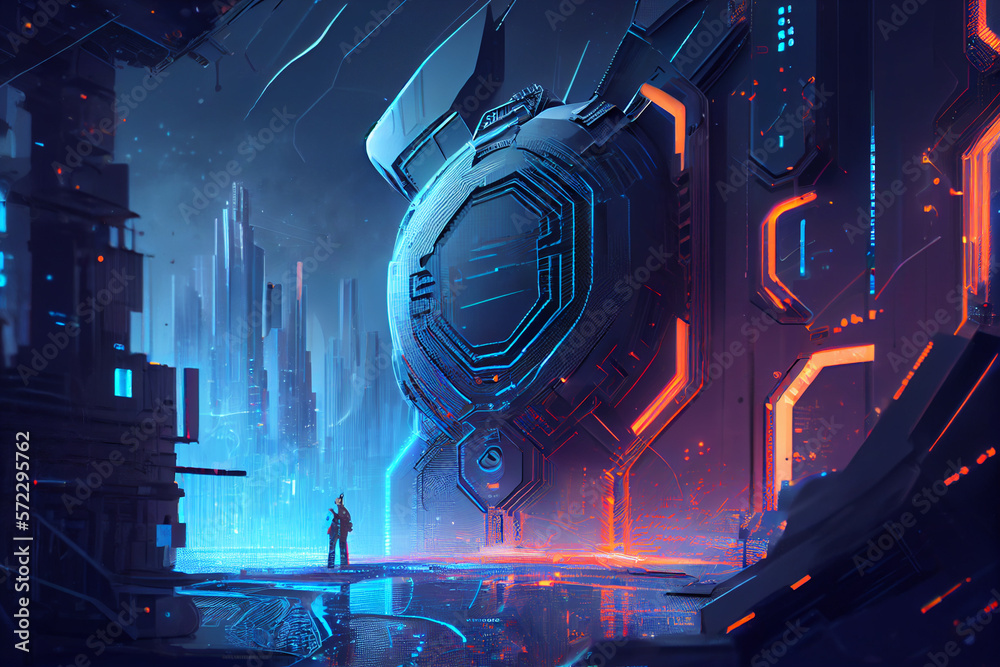 Poster futuristic space background created with generative ai