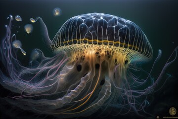 Medusa gigante, animal venenoso en el océano, alta definición, creado con IA generativa