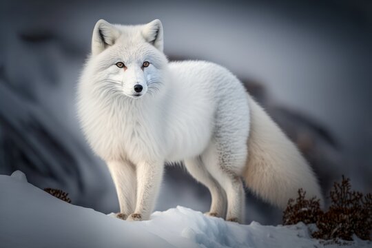 Fotografía profesional zorro ártico, zorro de las nieves, zorro blanco en la nieve, creado con IA generativa