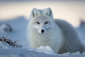 Fotografía profesional zorro ártico, zorro de las nieves, zorro blanco en la nieve, creado con IA generativa - obrazy, fototapety, plakaty