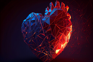Abstract polygonal heart created with Generative Ai