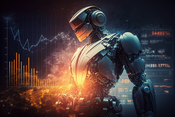 Obraz na płótnie Canvas Future business 3d technology robot and stock chart traders, stock chart analysis to beat the market. Generative AI.