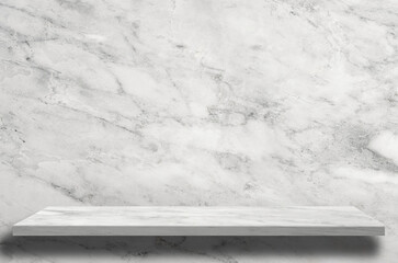Glossy marble shelf on Granite wall texture background, White and Grey Marble nature pattern wall...