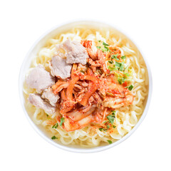 Korean instant noodles soup with kimchi and pork 