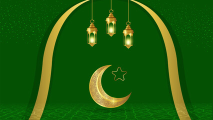 Realistic Islamic celebration with Islamic ornament Eid Mubarak