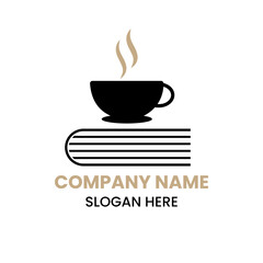 Tea Cup Book Logo Design Concept With Book and Tea Cup Icon Template