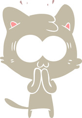 flat color style cartoon surprised cat