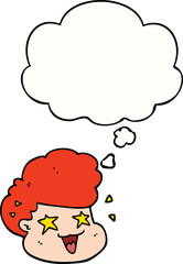 cartoon excited boy and thought bubble