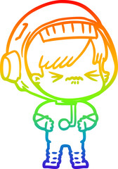 rainbow gradient line drawing cartoon astronaut woman