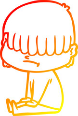 warm gradient line drawing cartoon boy with untidy hair
