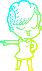 cold gradient line drawing happy cartoon girl
