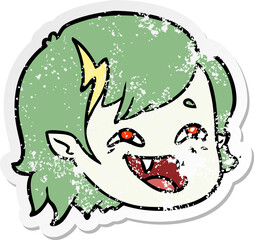 distressed sticker of a cartoon vampire girl face