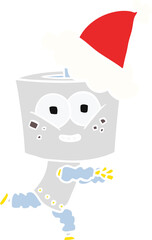 happy flat color illustration of a robot wearing santa hat