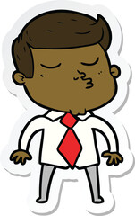 sticker of a cartoon model guy pouting