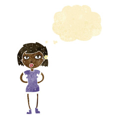 cartoon woman with thought bubble