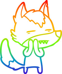 rainbow gradient line drawing cartoon wolf showing teeth