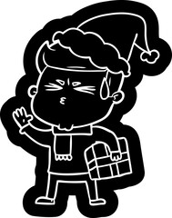 cartoon icon of a man sweating wearing santa hat