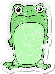 distressed sticker of a cartoon staring frog