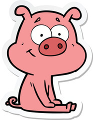 sticker of a happy cartoon pig sitting