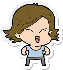 sticker of a happy cartoon girl