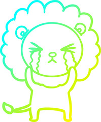 cold gradient line drawing cartoon crying lion