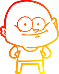 warm gradient line drawing cartoon bald man staring