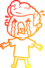 warm gradient line drawing cartoon crying man