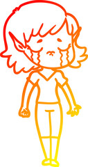 warm gradient line drawing crying cartoon elf girl