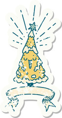 grunge sticker of tattoo style happy christmas tree