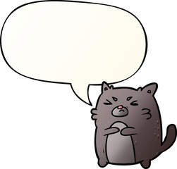 cartoon angry cat and speech bubble in smooth gradient style