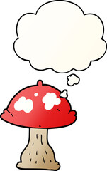 cartoon mushroom and thought bubble in smooth gradient style