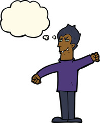 cartoon vampire man with thought bubble
