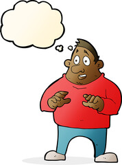 cartoon excited overweight man with thought bubble