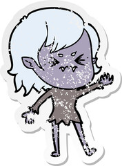 distressed sticker of a annoyed cartoon vampire girl