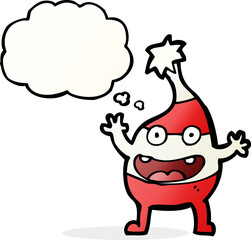 cartoon funny christmas creature with thought bubble