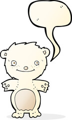 cartoon happy little polar bear with speech bubble