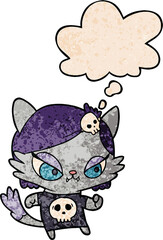 cartoon tough cat girl and thought bubble in grunge texture pattern style