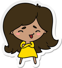 sticker cartoon of a cute kawaii girl