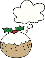 cartoon christmas pudding and thought bubble