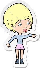 sticker of a cartoon concerned woman reaching out