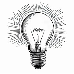 Light bulb in sketch style.. Vintage light bulb in engraving style. Hand drawn retro light bulb. Vector illustration. Generative AI.