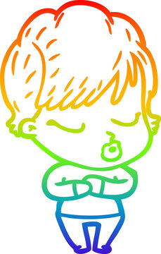 recommend clip art: rainbow gradient line drawing cartoon woman with eyes shut