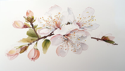Sakura flowers watercolor illustration. Blossom petal bouquet. Spring concept. Generative AI