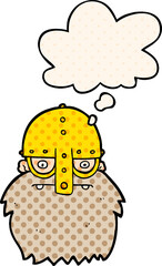 cartoon viking face and thought bubble in comic book style