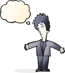 cartoon vampire man with thought bubble