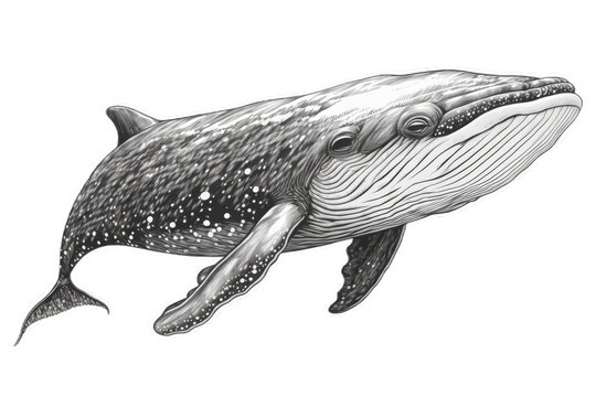 Humpback whale isolated. Sketch of humpback whale isolated on transparent background. Big whale illustration. Generative AI.