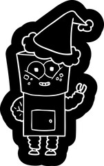 happy cartoon icon of a robot waving hello wearing santa hat